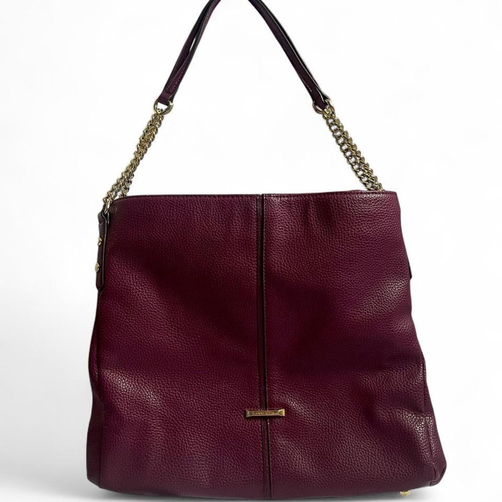 Anne Klein Purple Pebbled Leather & Gold Chain Shoulder Tote Bag
